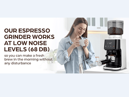 PSCG018 Professional tapered burr coffee grinder 51 gear adjustment powder mesh IMD Touch control Taper unburr electric coffee grinding bean bin 350g powder bin 150g LED