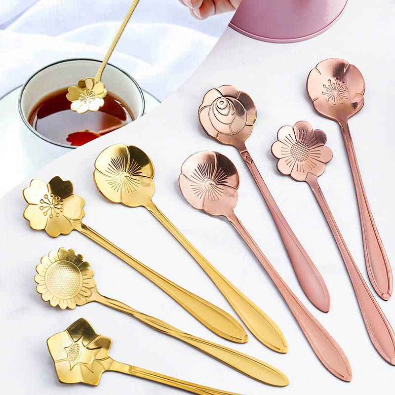 8Pcs Stainless Steel Flower Spoon Coffee Tea Spoon