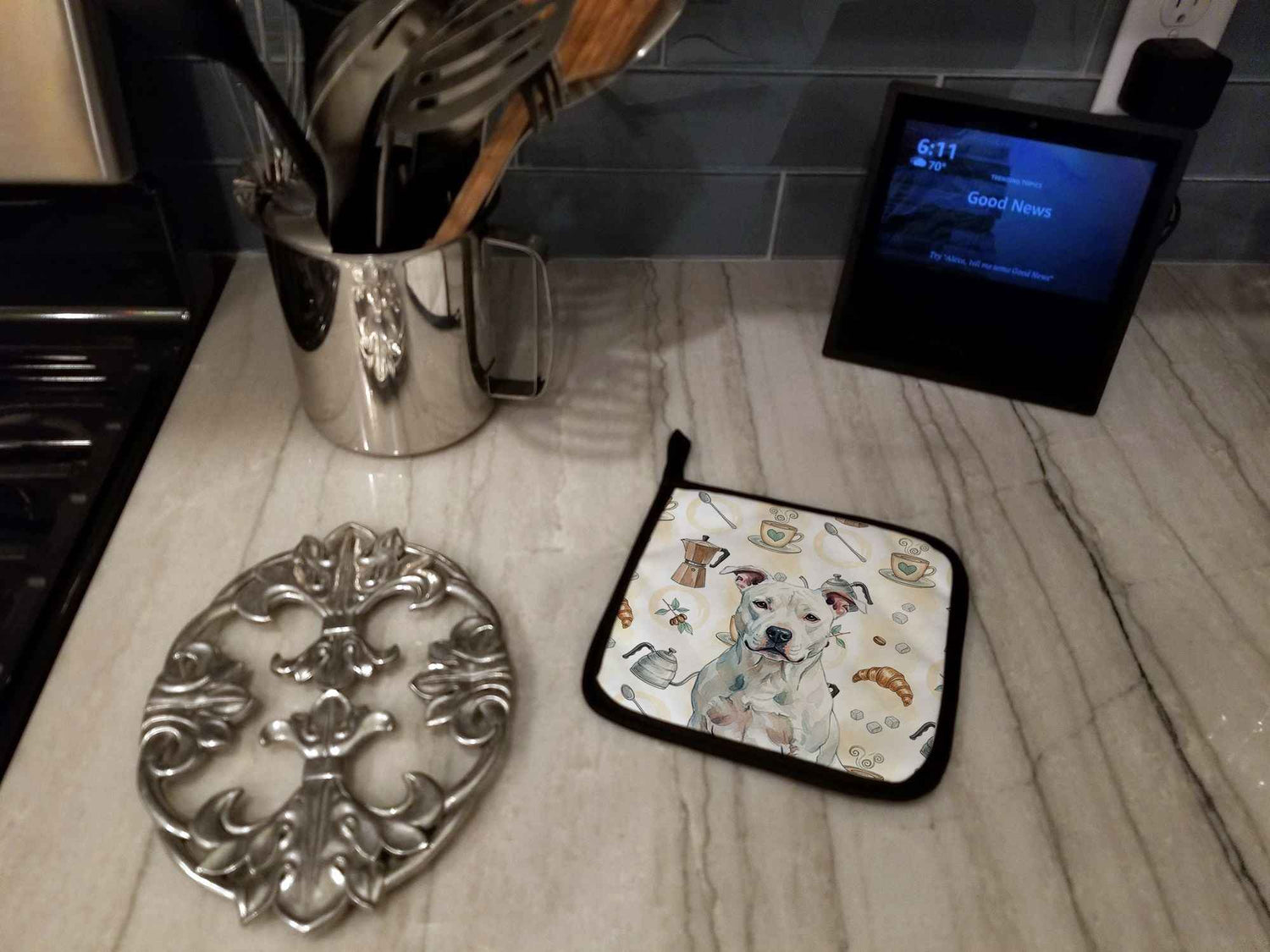 White American Staffordshire Terrier Coffee Bar Pair