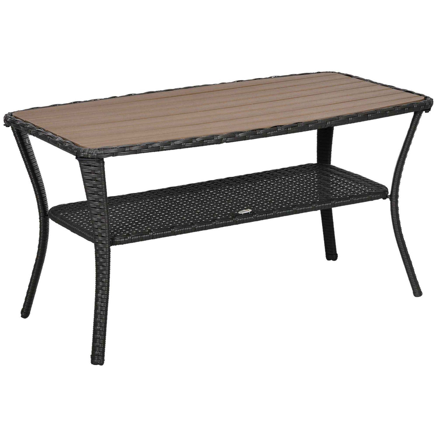 Outsunny Patio Rattan Coffee Table with Storage Shelf Wicker