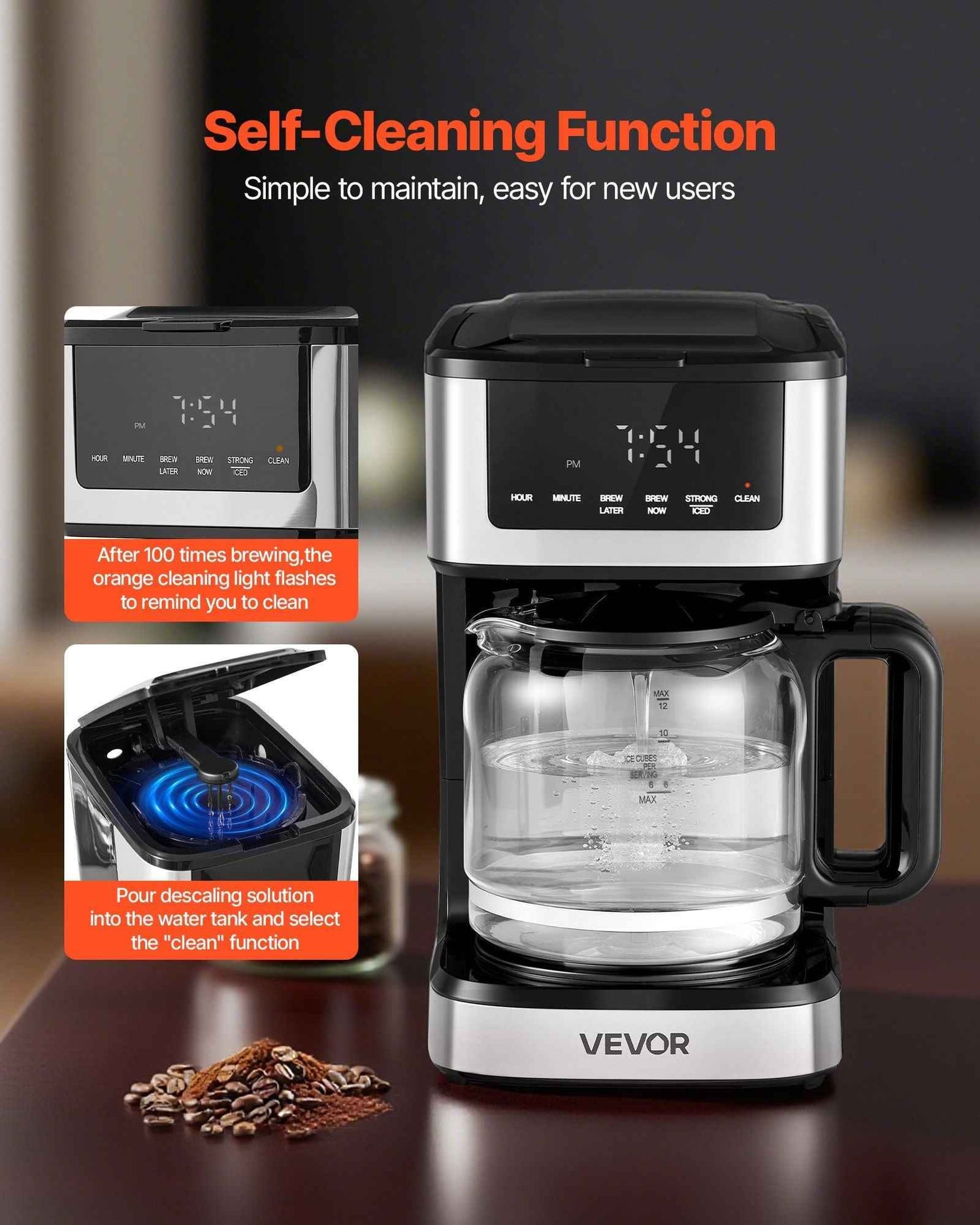 VEVOR Programmable Coffee Maker, 12 Cup Programmable Drip Coffee Makers with Touch Screen, 4-Hour Keep Warm Coffee Makers Drips, 2 Brew Strengths Drip Coffee Machine for Home, 24-Hour Programmable