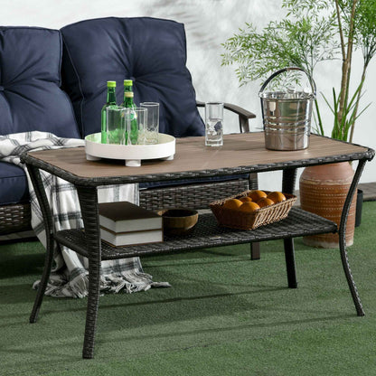 Outsunny Patio Rattan Coffee Table with Storage Shelf Wicker