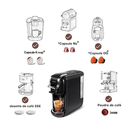 PSH2B-BK (ST514K) 5-in-1 automatic espresso machine with water level line, capsule coffee machine 19Bar hot and cold extract French Mocha Italian 600L water tank espresso, Touch Sense 1450W Kcup cap