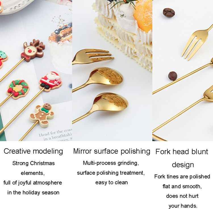 Pack Christmas Spoon Cartoon Fruit Fork Dessert Coffee Scoop