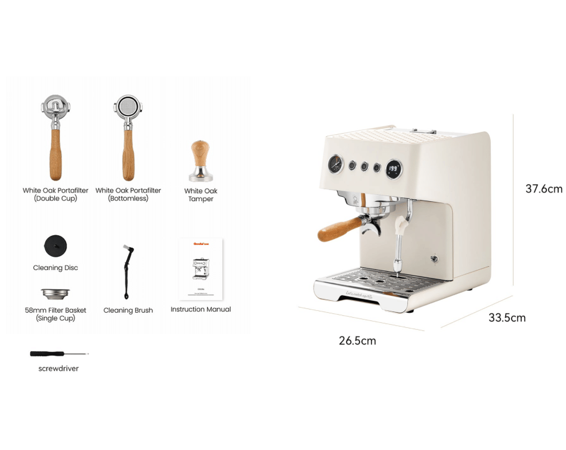 PSG3028A American-style espresso machine, semi-automatic coffee maker with 1450W power and 15Bar espresso extraction. Features ULKA high-pressure pump, 1.7L water tank, ivory white finish, steam mil