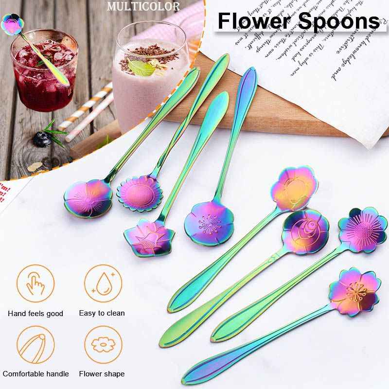 8Pcs Stainless Steel Flower Spoon Coffee Tea Spoon