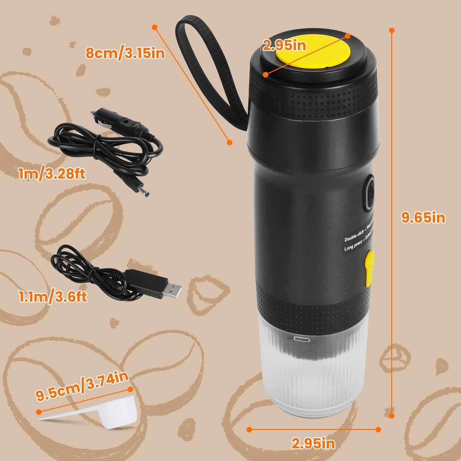 1Pc Portable Electric Espresso Machine Cordless Coffee Maker Self-Heating Car Espresso Maker with Anti-Dry Burn Fit for Ground Coffee/NS/DG Capsules for Car Camping Hiking RV Home Office