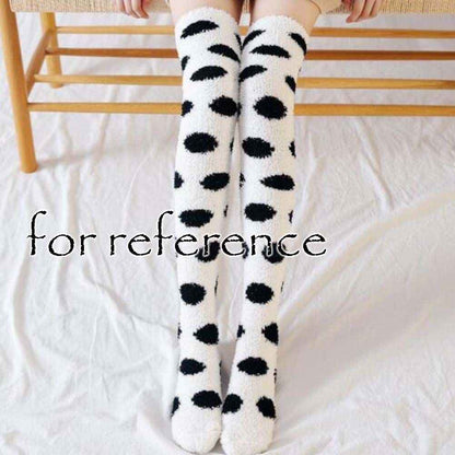  Black Polka Dot Stockings Coral Warm Thigh High Socks 