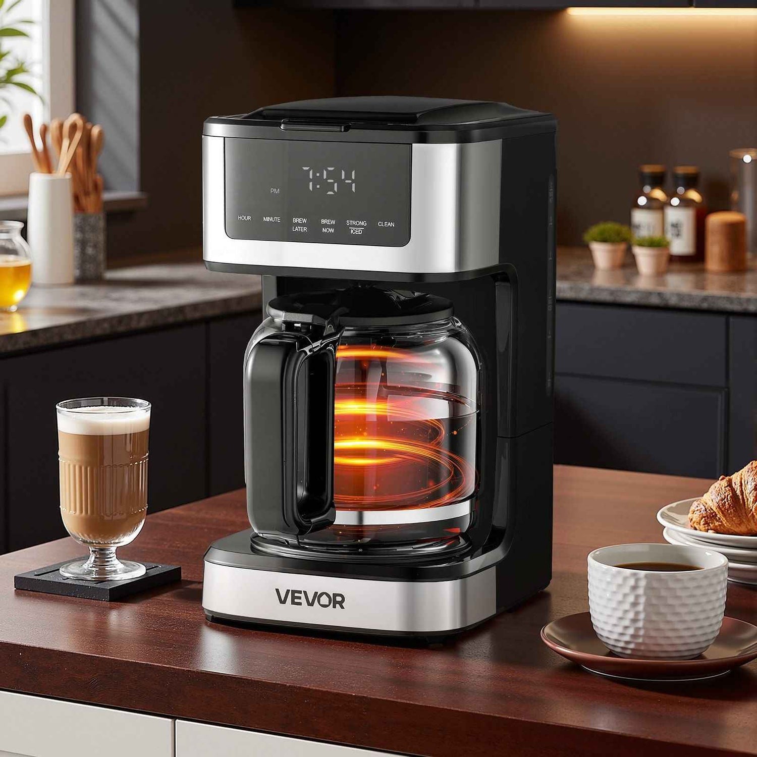 VEVOR Programmable Coffee Maker, 12 Cup Programmable Drip Coffee Makers with Touch Screen, 4-Hour Keep Warm Coffee Makers Drips, 2 Brew Strengths Drip Coffee Machine for Home, 24-Hour Programmable