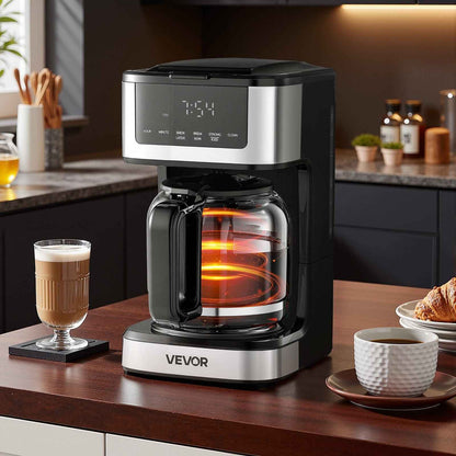 VEVOR Programmable Coffee Maker, 12 Cup Programmable Drip Coffee Makers with Touch Screen, 4-Hour Keep Warm Coffee Makers Drips, 2 Brew Strengths Drip Coffee Machine for Home, 24-Hour Programmable