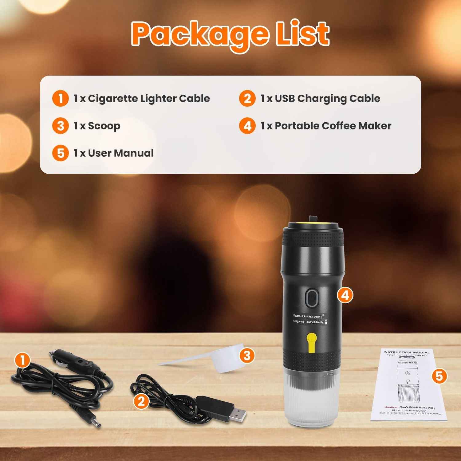 1Pc Portable Electric Espresso Machine Cordless Coffee Maker Self-Heating Car Espresso Maker with Anti-Dry Burn Fit for Ground Coffee/NS/DG Capsules for Car Camping Hiking RV Home Office