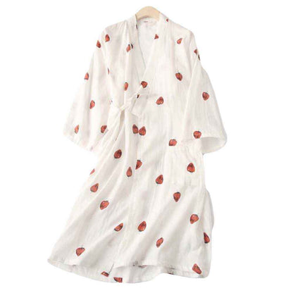 White Strawberry Thin Pajamas Robe Long Loungewear
