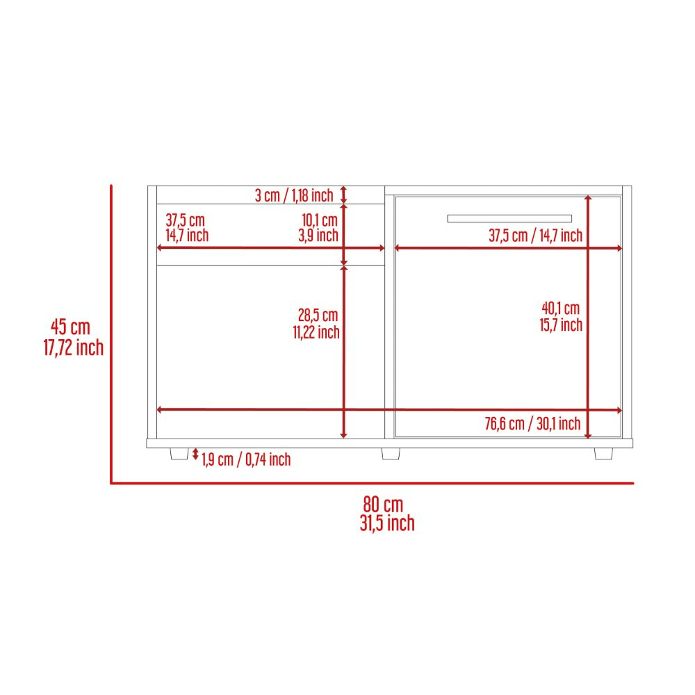 Ambar Coffee Table, One Open Shelf, Single Door Cabinet