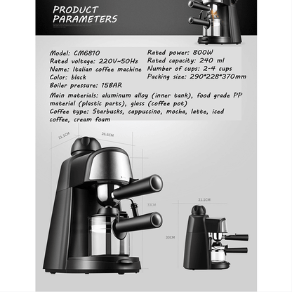 PSCM6810 3.5bar Steam Epresso Machine 4 cup Epresso Machine Epresso cappuccino coffee home compact espresso machine