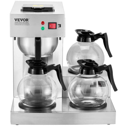 12 Cups Commercial Drip Coffee Maker with 3 Glass Carafes and 3 Warmers Office