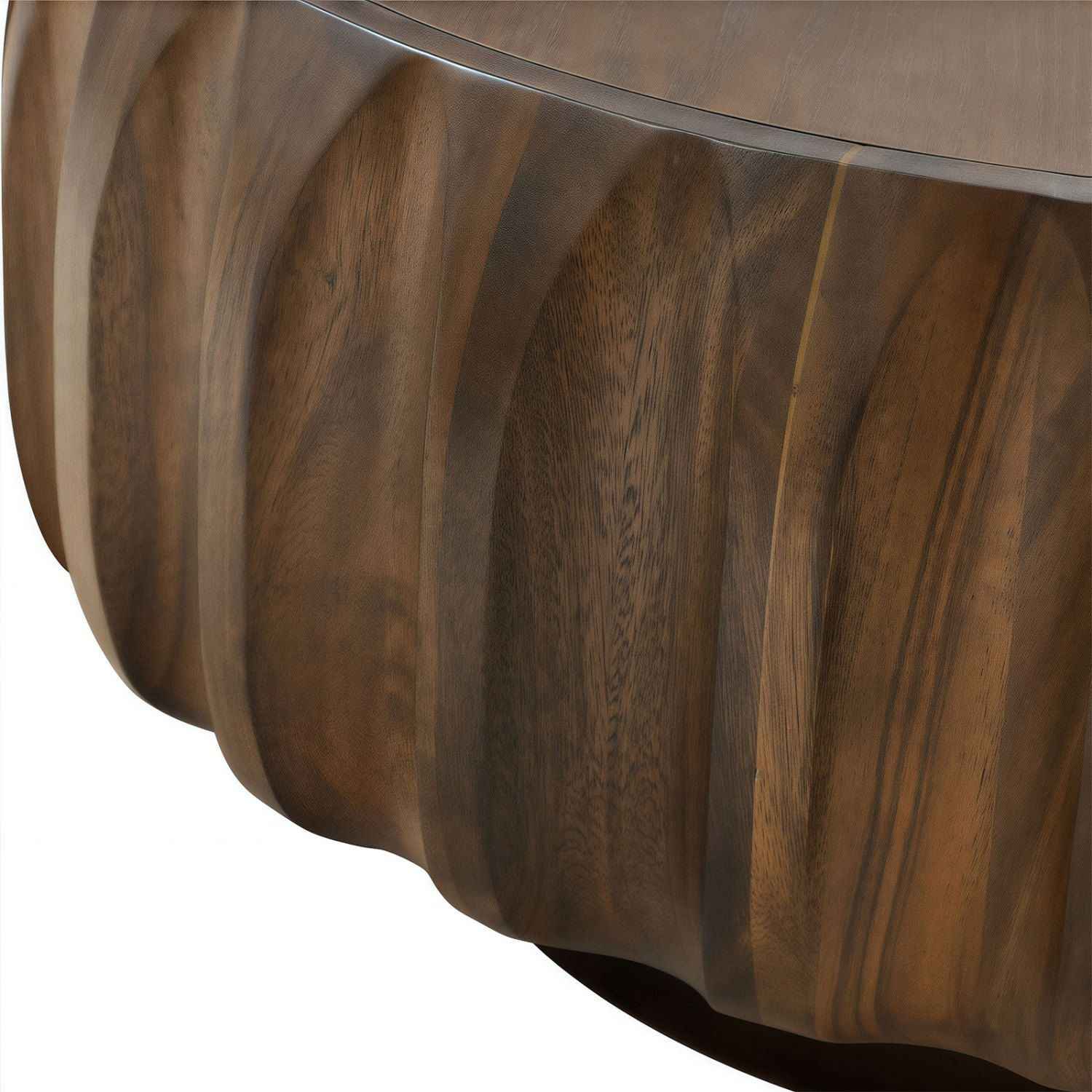 Round Solid Wood Carved Coffee Table with Elegant Sculptural