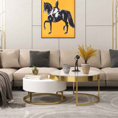 Nesnesis Modern Round Sinter Stone Nesting Wood Coffee Table