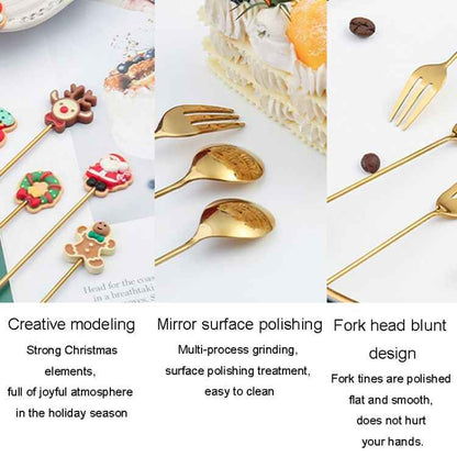 Pack Christmas Spoon Cartoon Fruit Fork Dessert Coffee Scoop