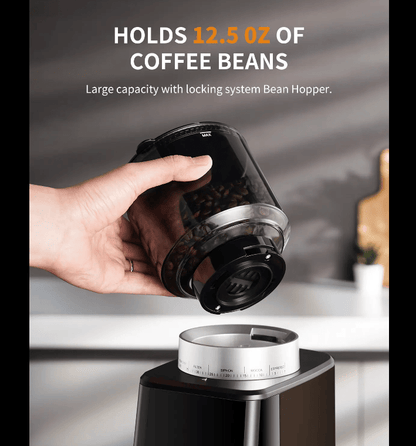 PSCG018 Professional tapered burr coffee grinder 51 gear adjustment powder mesh IMD Touch control Taper unburr electric coffee grinding bean bin 350g powder bin 150g LED