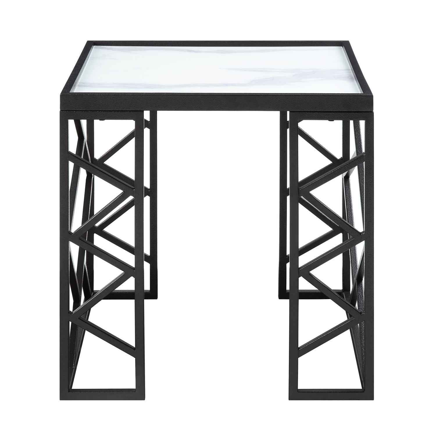 Table Set Temper Glass Top Coffee and End Black Metal Frame