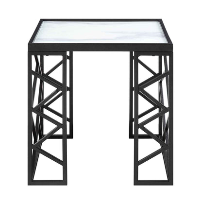 Table Set Temper Glass Top Coffee and End Black Metal Frame