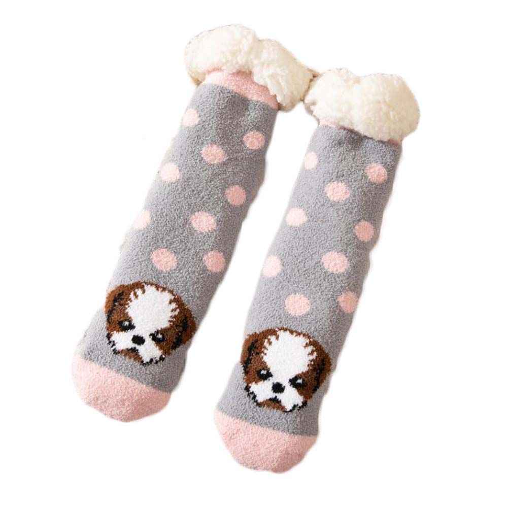 Grey Dog Winter Thick Plush Socks Women Warm Indoor Floor