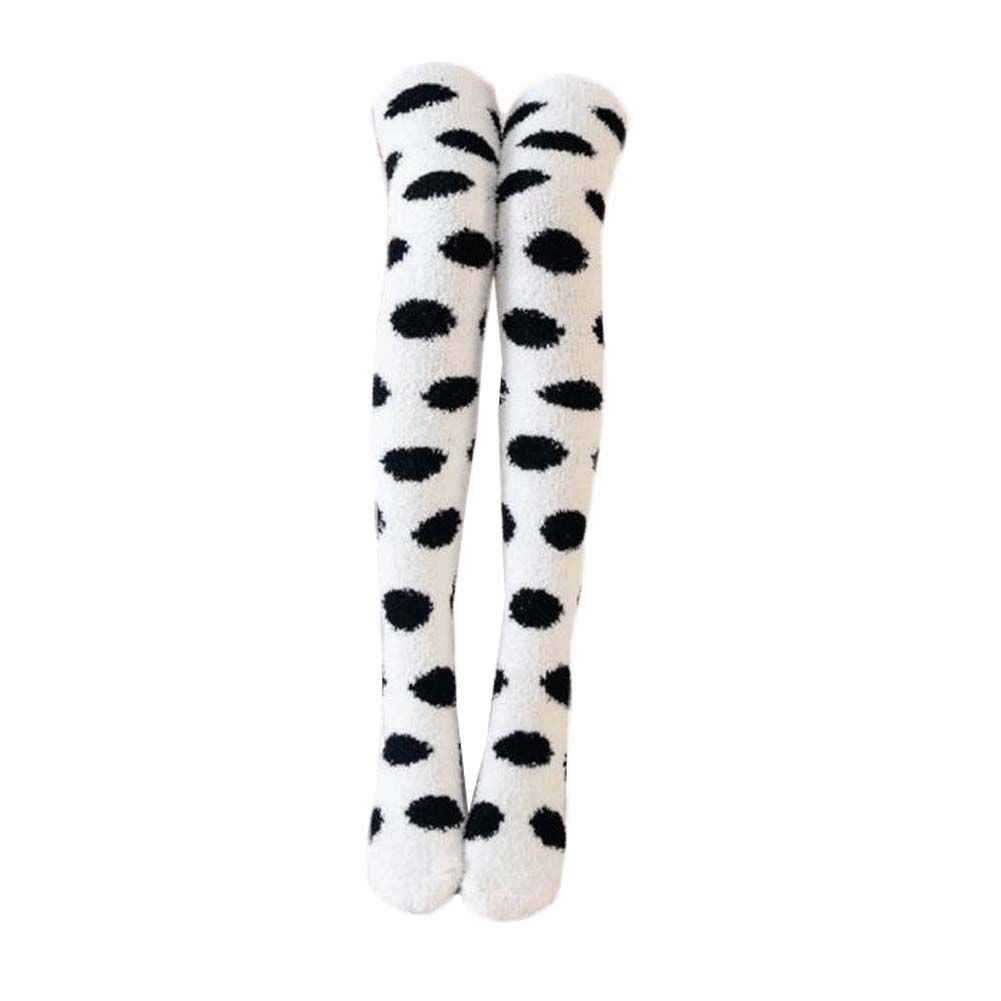  Black Polka Dot Stockings Coral Warm Thigh High Socks 