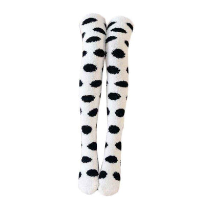  Black Polka Dot Stockings Coral Warm Thigh High Socks 