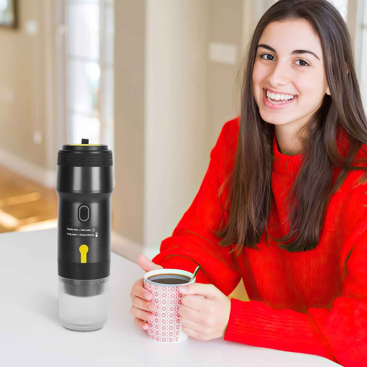 1Pc Portable Electric Espresso Machine Cordless Coffee Maker Self-Heating Car Espresso Maker with Anti-Dry Burn Fit for Ground Coffee/NS/DG Capsules for Car Camping Hiking RV Home Office