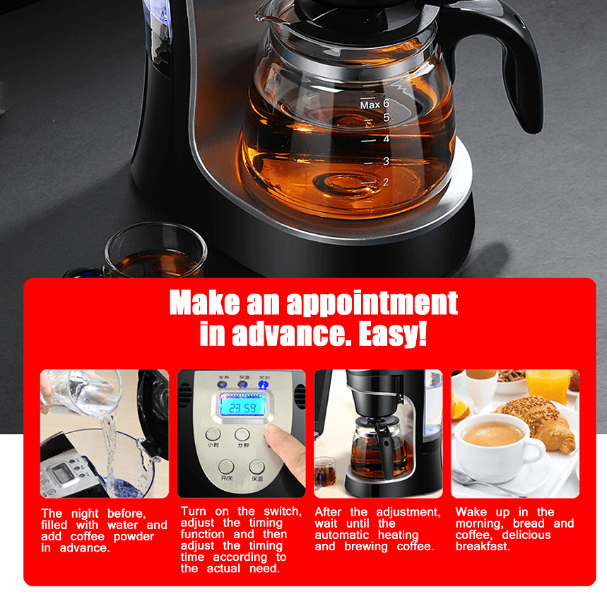 PSC08B Italian drip coffee machine 1200W drip coffee Cups10pc automatic shutdown, keeps warm for 4h American-style espresso, smart home coffee, commercial coffee, espresso,