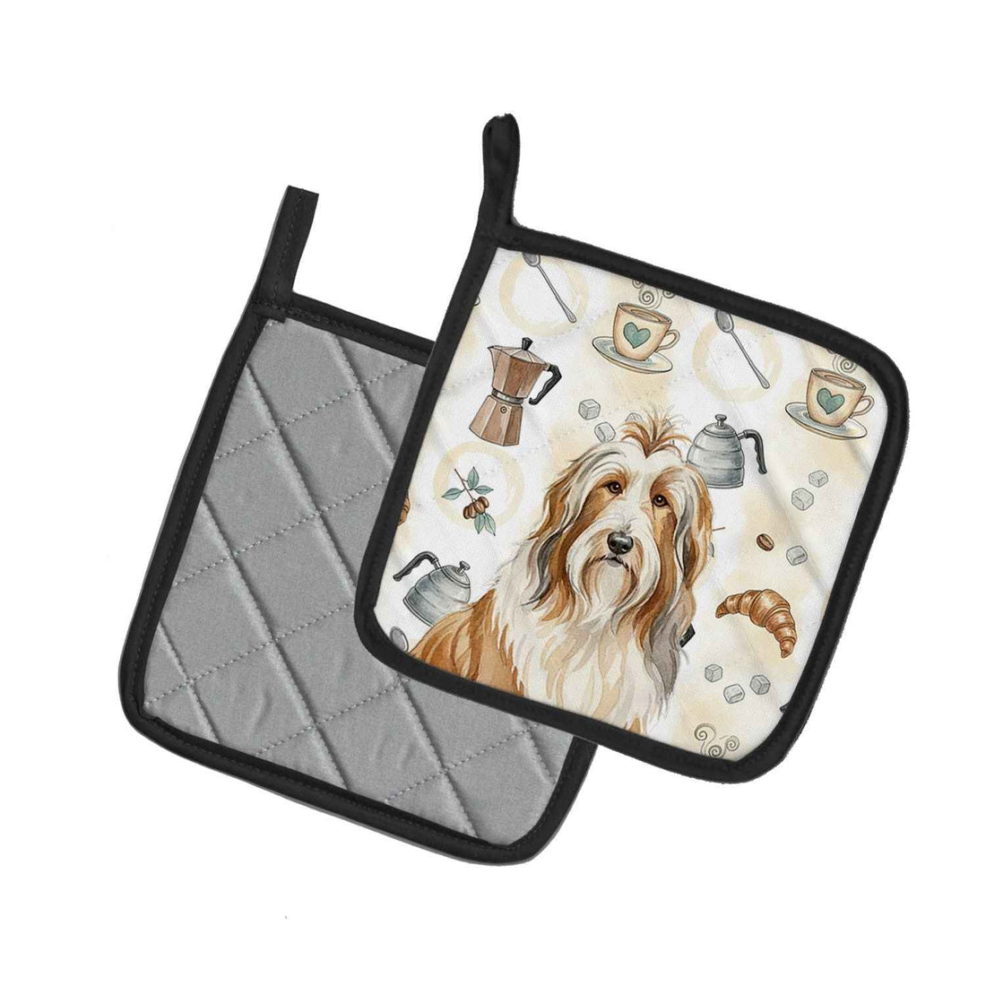 Fawn Bearded Collie Coffee Bar Pair of Pot Holders Pair 