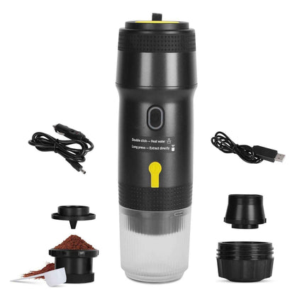 1Pc Portable Electric Espresso Machine Cordless Coffee Maker Self-Heating Car Espresso Maker with Anti-Dry Burn Fit for Ground Coffee/NS/DG Capsules for Car Camping Hiking RV Home Office