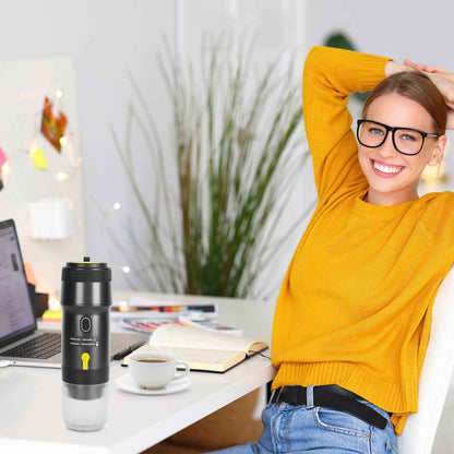 1Pc Portable Electric Espresso Machine Cordless Coffee Maker Self-Heating Car Espresso Maker with Anti-Dry Burn Fit for Ground Coffee/NS/DG Capsules for Car Camping Hiking RV Home Office