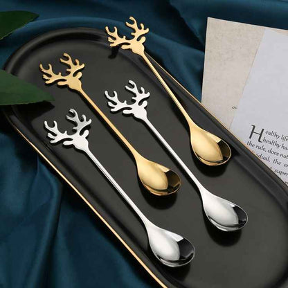 4pcs Pack Christmas Deer Stirring Spoon Coffee Dessert Scoop