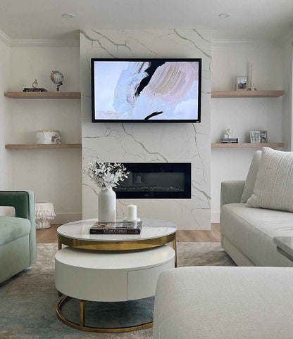 Nesnesis Modern Round Sinter Stone Nesting Wood Coffee Table