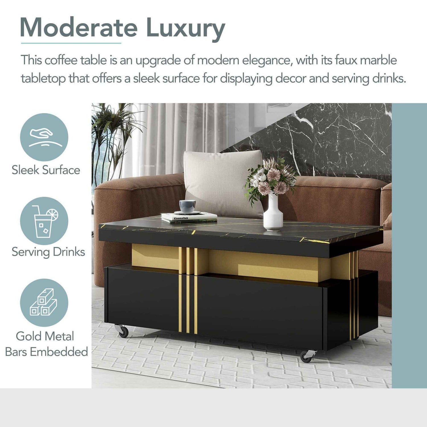 TREND Contemporary Coffee Table with Faux Marble Top 