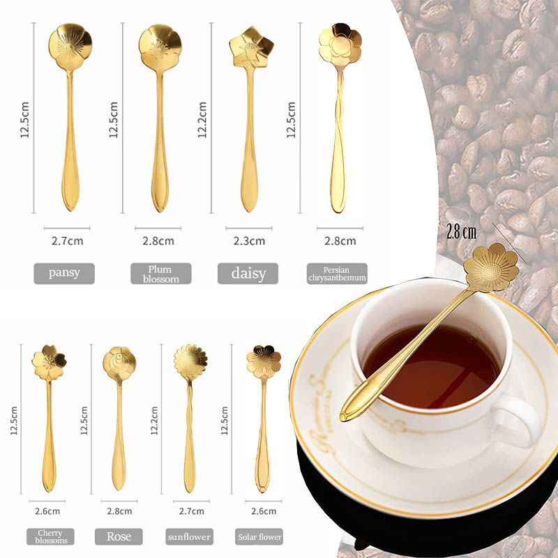 8Pcs Stainless Steel Flower Spoon Coffee Tea Spoon