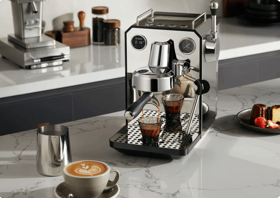 PSG3006W American-style espresso machine, semi-automatic coffee maker with 1450W power output and 15Bar espresso extraction capacity. Features ULKA high-pressure pump, 1.7L water tank, steam milk fro
