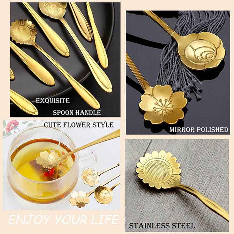 8Pcs Stainless Steel Flower Spoon Coffee Tea Spoon