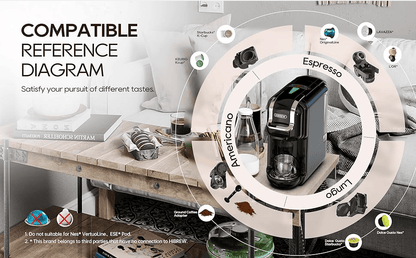 PSH2B-BK (ST514K) 5-in-1 automatic espresso machine with water level line, capsule coffee machine 19Bar hot and cold extract French Mocha Italian 600L water tank espresso, Touch Sense 1450W Kcup cap