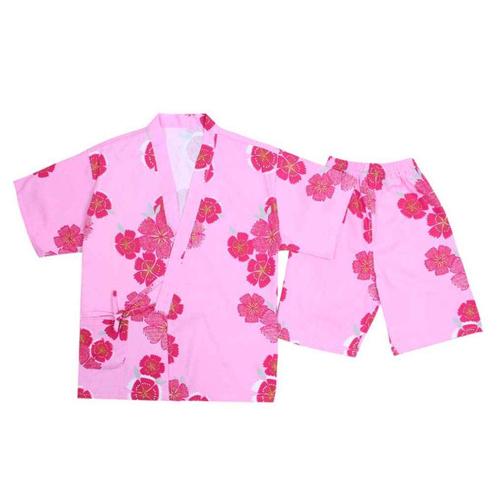 Cotton Short Pajamas Suit Pink Sweet Kimono Style