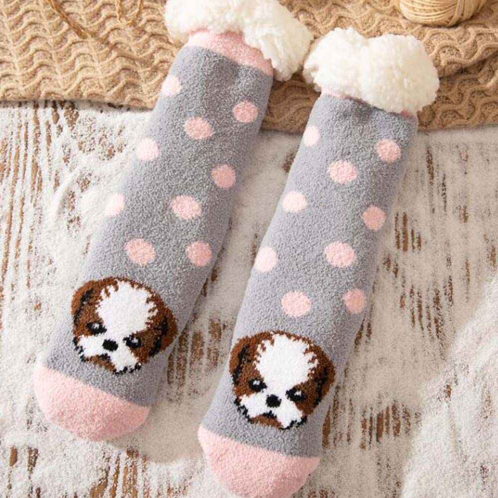 Grey Dog Winter Thick Plush Socks Women Warm Indoor Floor