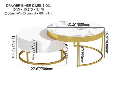 Nesnesis Modern Round Sinter Stone Nesting Wood Coffee Table