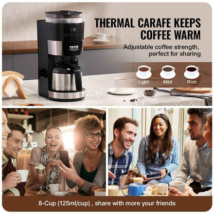 VEVOR 8-Cup Coffee Maker Drip Coffee Machine with 3 Brew Strength Control