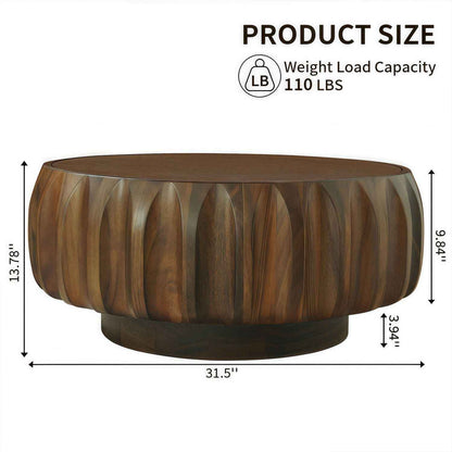 Round Solid Wood Carved Coffee Table with Elegant Sculptural