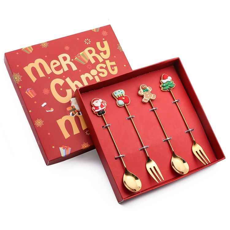 Pack Christmas Spoon Cartoon Fruit Fork Dessert Coffee Scoop