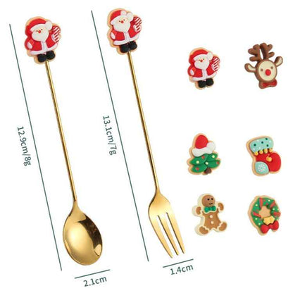 Pack Christmas Spoon Cartoon Fruit Fork Dessert Coffee Scoop