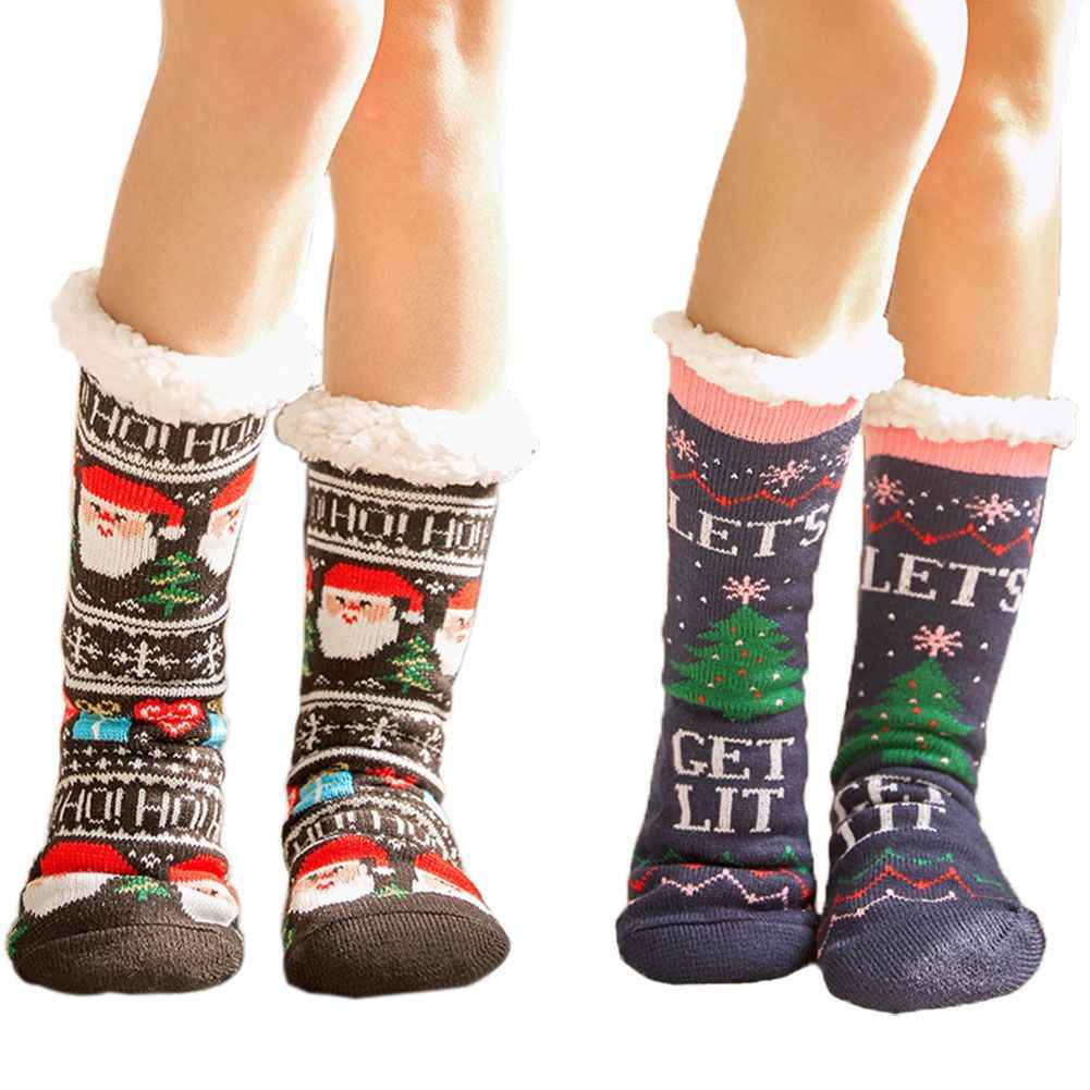 2 Pairs Thicken Knit Cozy Warm Fuzzy Slipper Socks