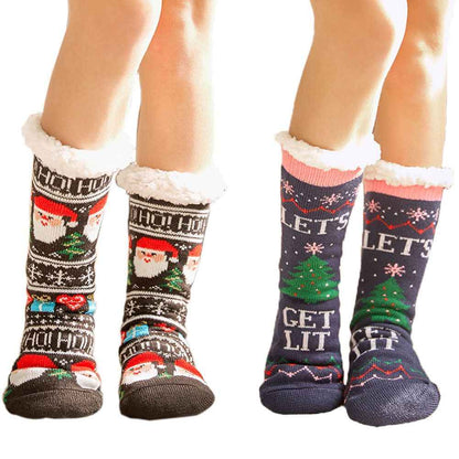 2 Pairs Thicken Knit Cozy Warm Fuzzy Slipper Socks