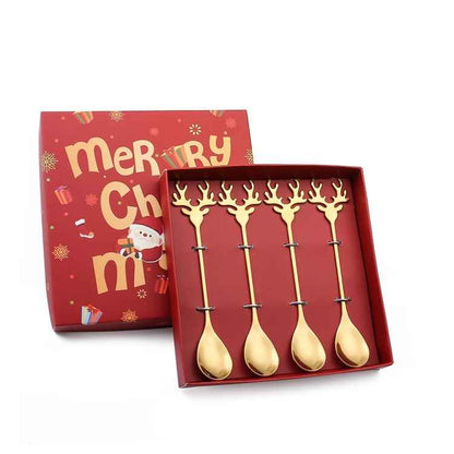 4pcs Pack Christmas Deer Stirring Spoon Coffee Dessert Scoop